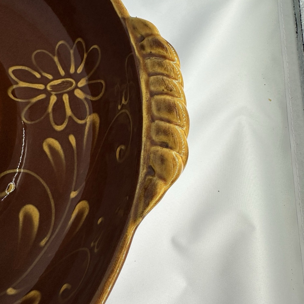 1990's Vintage Williams Sonoma Brown Ceramic Chip and Dip Bowl - Picture 4 of 11